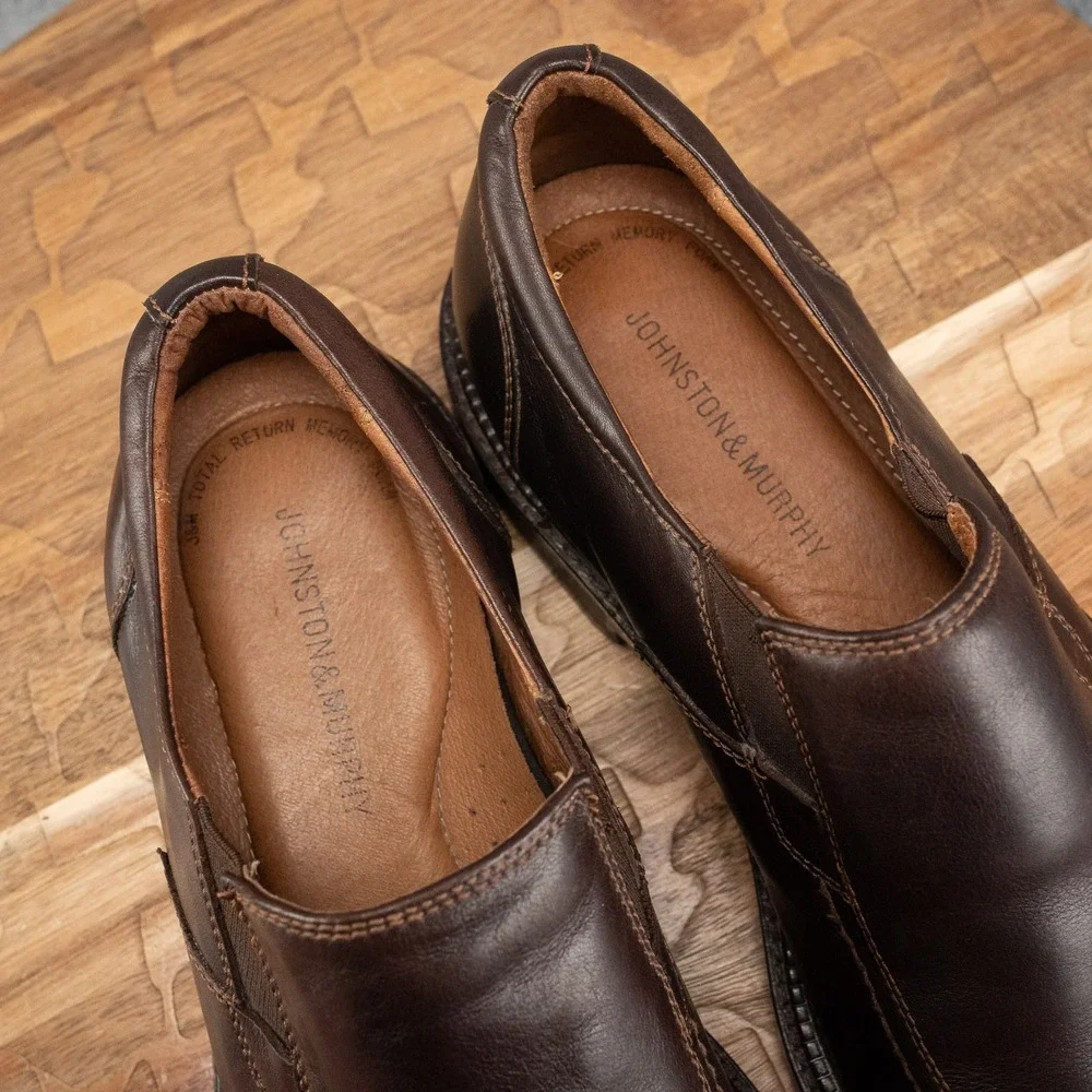 JOHNSTON & MURPHY LOAFERS SLIP ON BROWN LEATHER RUBBER SOLE DRESS SHOES 10 M